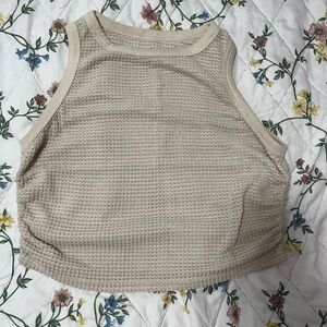 Women's Beige Sleeveless Cropped Top